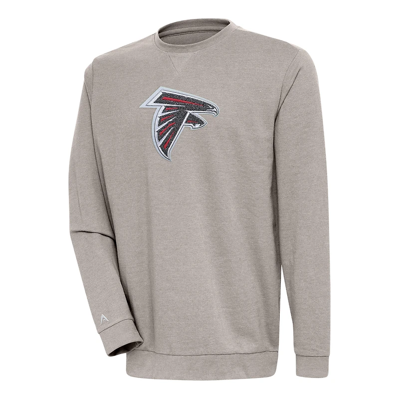 Men's Antigua Oatmeal Atlanta Falcons Reward Chenille Pullover Crewneck Sweatshirt
