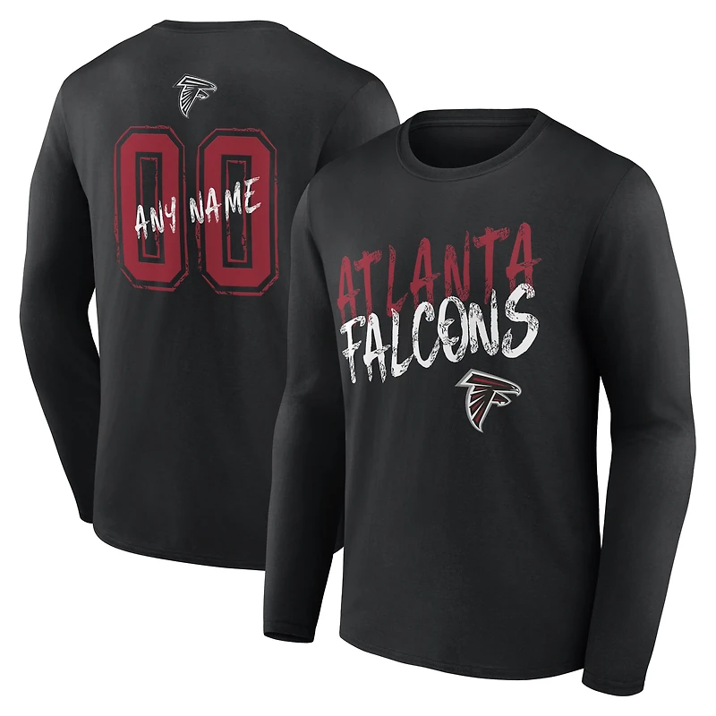 T-shirt à manches longues noir pour homme Atlanta Falcons Hustle personnalisé avec nom et numéro