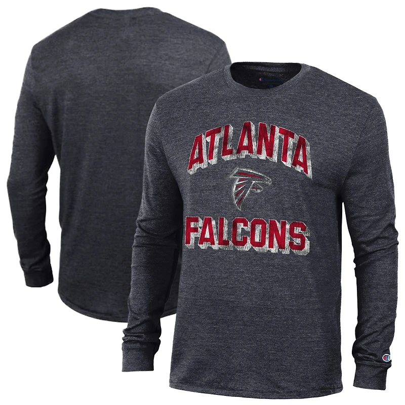 T-shirt à manches longues Champion pour homme, noir chiné, Atlanta Falcons, Ultimate Tri-Blend