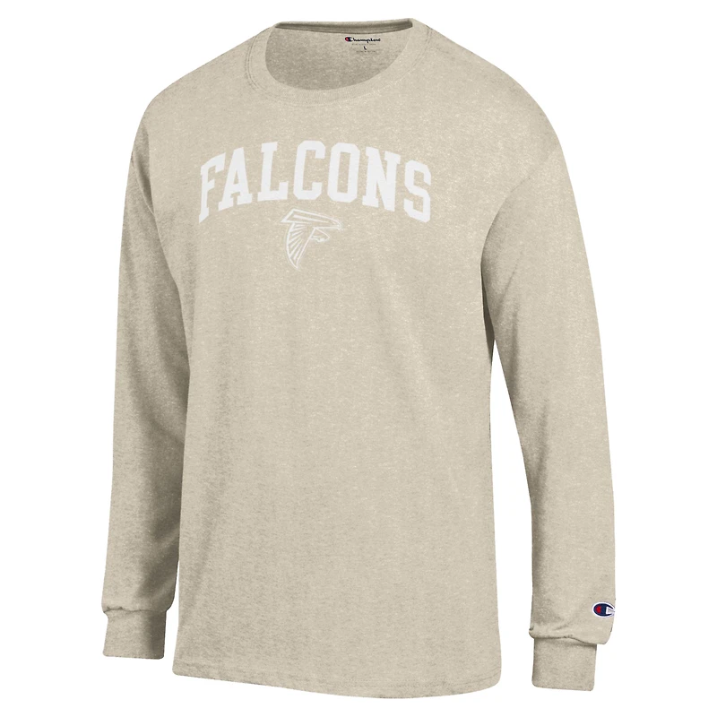 T-shirt à manches longues pour homme Champion Heather Oatmeal Atlanta Falcons, imprimé l'encre blanche