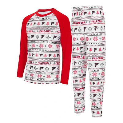 Ensemble de nuit pour homme Concepts Sport blanc/rouge Atlanta Falcons Tinsel Raglan à manches longues et pantalon
