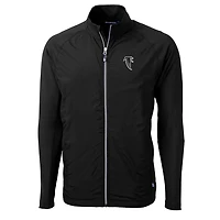 Veste rétro noire à fermeture éclair intégrale pour homme, modèle Cutter & Buck, Adapt Eco Knit Hybrid Recycled des Falcons d'Atlanta, coupe-vent et