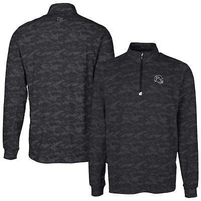 Men's Cutter & Buck  Black Atlanta Falcons Helmet Traverse Camo Print Stretch Quarter-Zip Pullover Top