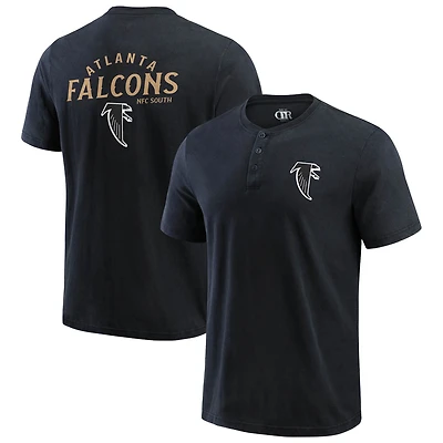 T-shirt Henley délavé noir pour homme, collection Darius Rucker par Fanatics, des Falcons d'Atlanta