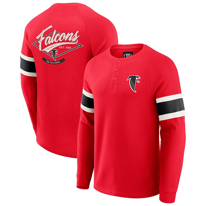 T-shirt Henley à manches longues raglan en tricot gaufré rouge des Falcons d'Atlanta pour homme de la collection Darius Rucker par Fanatics