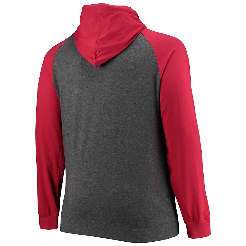 Sweat à capuche léger raglan pour hommes Fanatics rouge/anthracite chiné des Atlanta Falcons Big & Tall