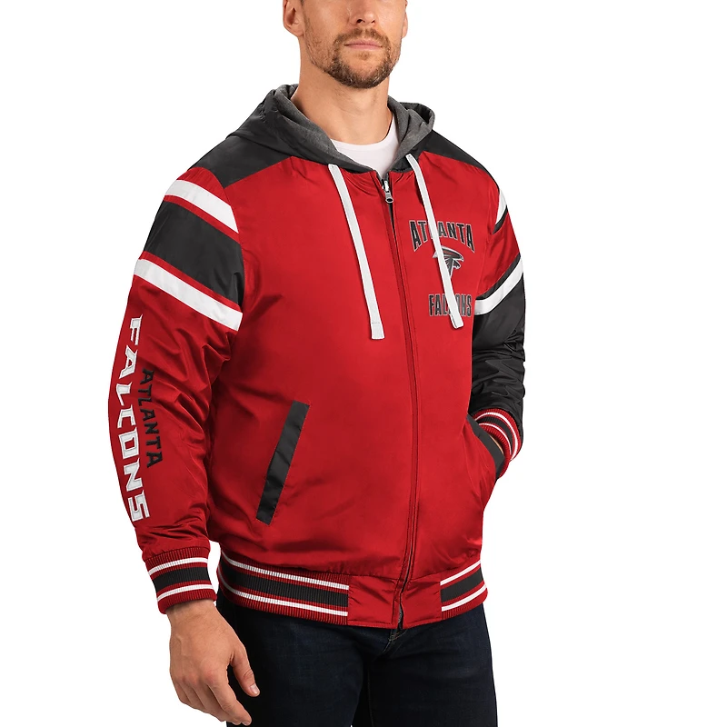 G-III Sports by Carl Banks pour homme Rouge/Gris Atlanta Falcons Extreme Full Back Sweat à capuche réversible Full-Zip Jacket