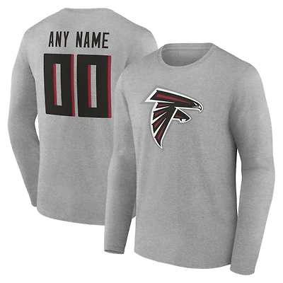 T-shirt à manches longues gris authentique pour homme des Falcons d'Atlanta, personnalisé avec nom et numéro
