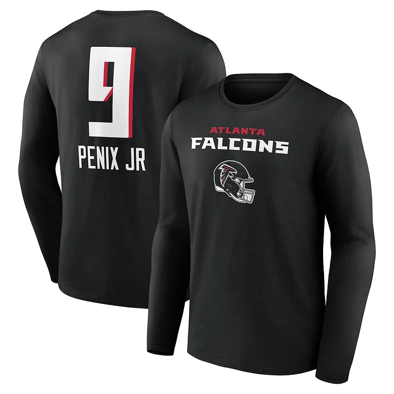 Men's Michael Penix Jr. Black Atlanta Falcons Team Wordmark Name & Number Long Sleeve T-Shirt