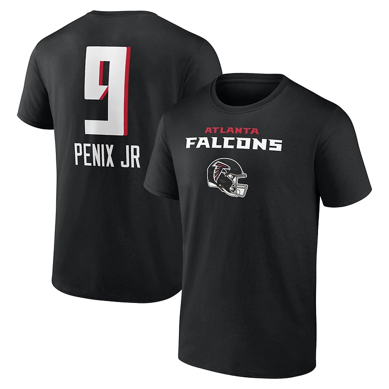 T-shirt noir Michael Penix Jr. pour homme, avec nom et numéro de l'équipe des Falcons d'Atlanta