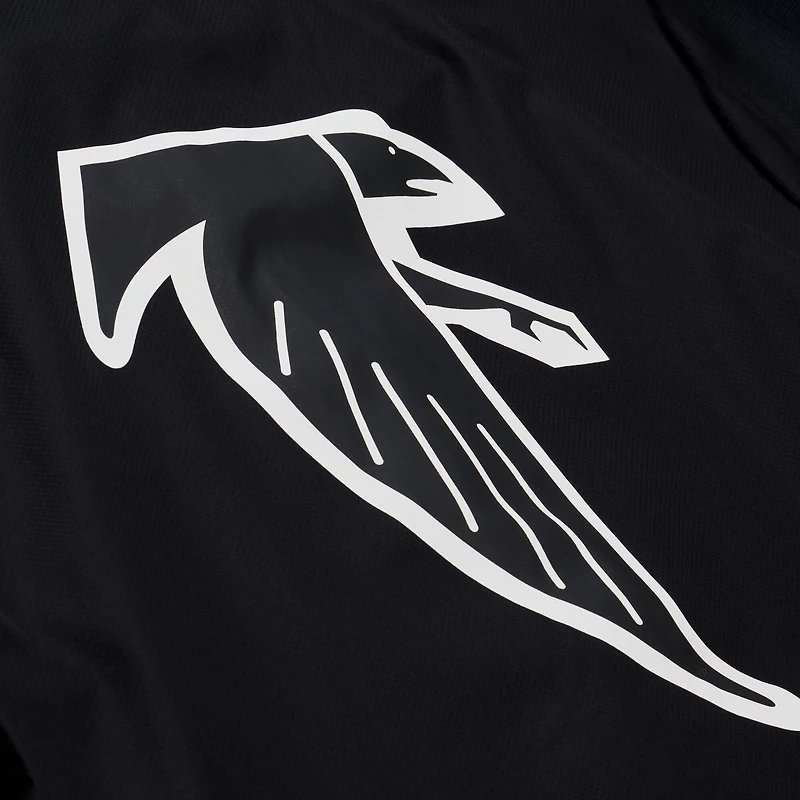Veste coupe-vent à capuche Mitchell & Ness noire pour homme, modèle Atlanta Falcons Coaches, fermeture boutonnée intégrale