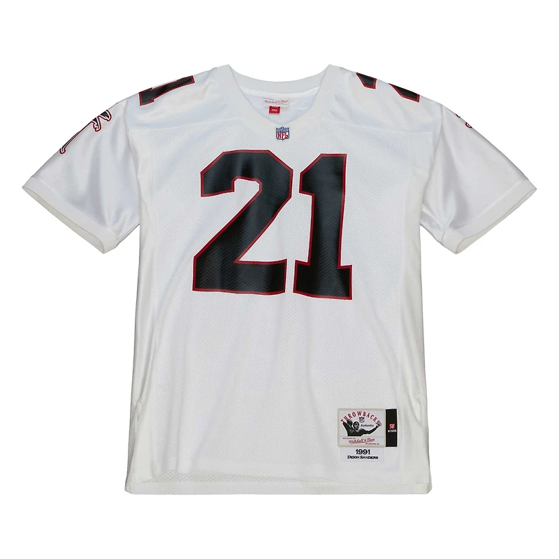 Maillot de joueur retraité authentique Mitchell & Ness Deion Sanders des Atlanta Falcons 1991 blanc