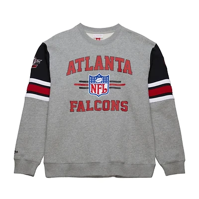 Men's Mitchell & Ness Heather Gray Atlanta Falcons All Over 4.0 Vintage Logo Pullover Sweatshirt