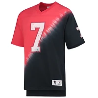 T-shirt Mitchell & Ness Michael Vick noir et rouge, Atlanta Falcons, joueur retraité, col en V, imprimé tie-dye diagonal