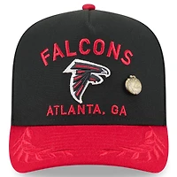 Casquette ajustée New Era 59FIFTY noire/rouge pour homme, modèle A-Frame, draft NFL 2025, des Falcons d'Atlanta