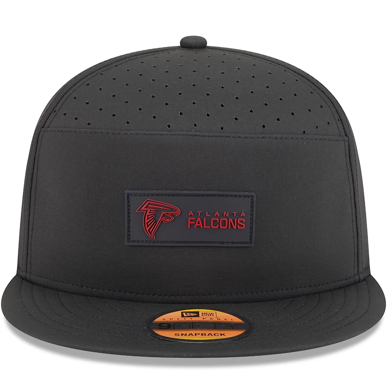 Casquette snapback 9FIFTY noire New Era pour homme, modèle Atlanta Falcons 2025, avec panneau fendu sur le côté