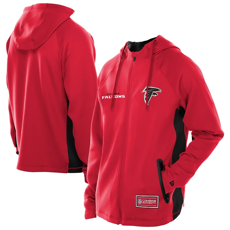 Sweat à capuche entièrement zippé rouge Atlanta Falcons Combine Authentic Raglan Scuba pour homme de New Era