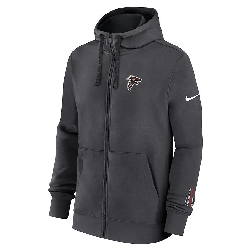 Sweat à capuche Nike Anthracite Atlanta Falcons Primetime Club entièrement zippé pour homme