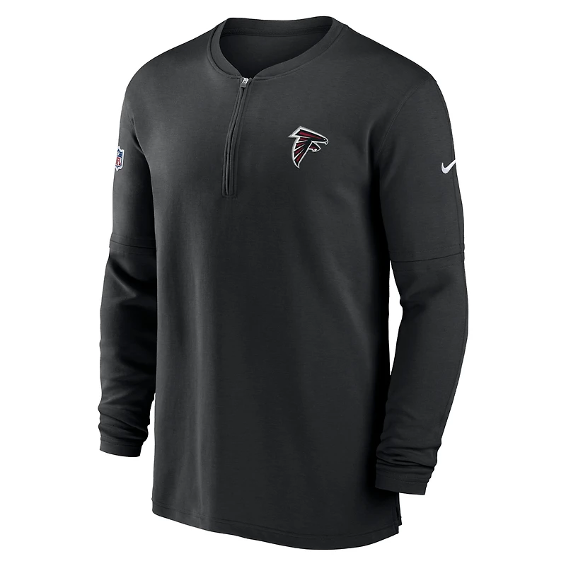 Haut Nike noir Atlanta Falcons 2023 Sideline Performance à manches longues et quart de zip pour homme