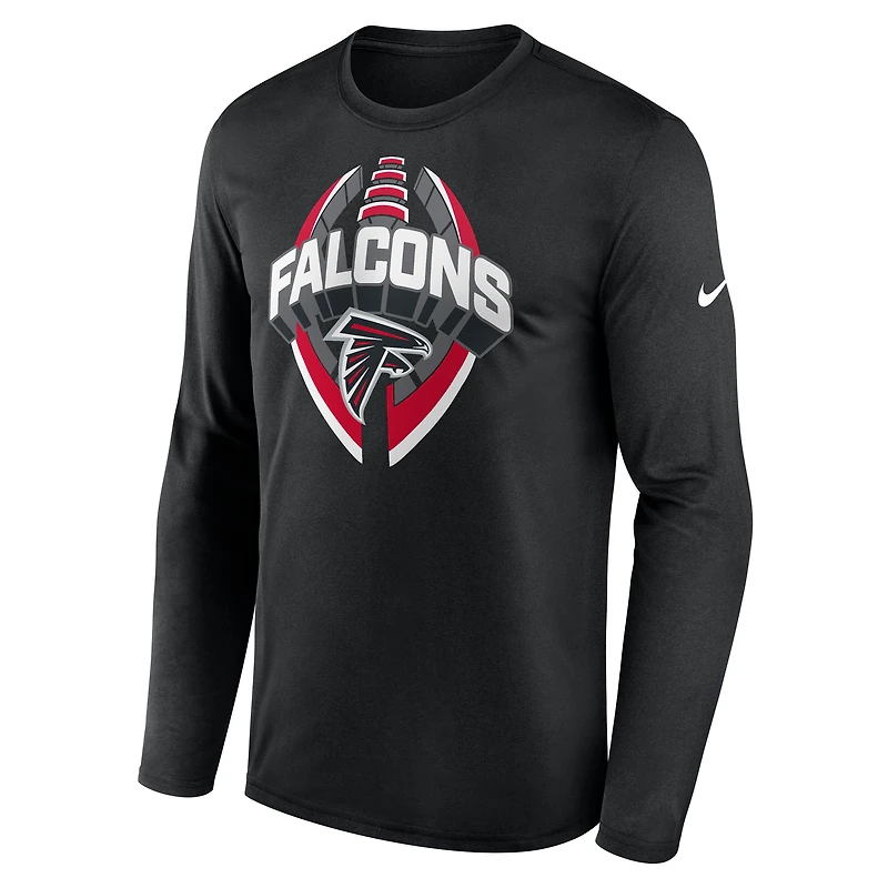 T-shirt Nike noir à manches longues Atlanta Falcons Primetime Legend Icon Performance pour homme