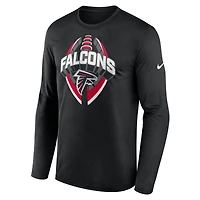 T-shirt Nike noir à manches longues Atlanta Falcons Primetime Legend Icon Performance pour homme