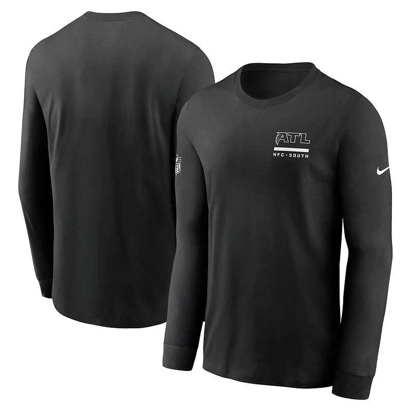 T-shirt Nike noir à manches longues Atlanta Falcons Sideline Dri-FIT pour homme
