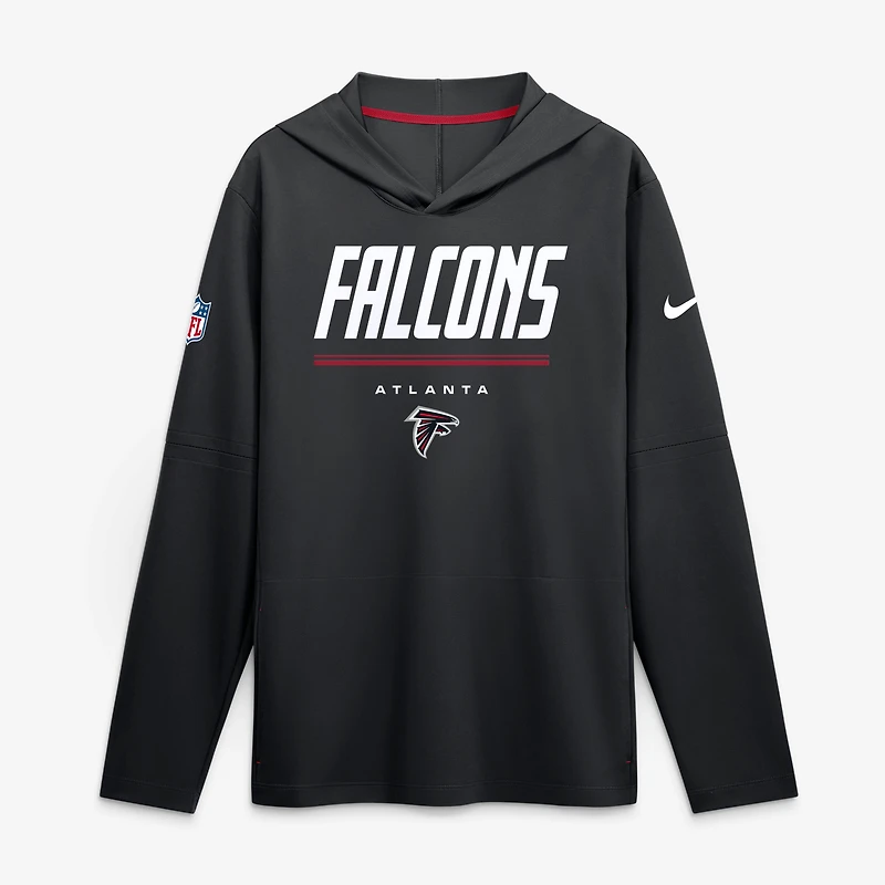 Haut à capuche léger manches longues Nike Atlanta Falcons Sideline pour homme, noir, avec technologie Dri-FIT.