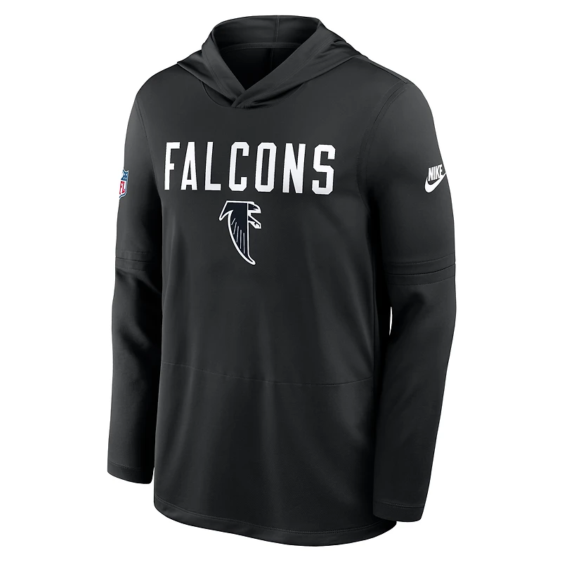 T-shirt à capuche Nike Dri-FIT manches longues pour homme, noir, avec précision des passes latérales Falcons d'Atlanta