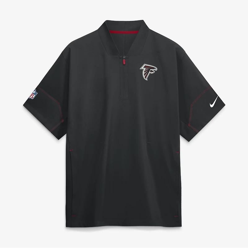 Veste d'entraîneur Nike Atlanta Falcons Sideline noire pour homme, manches courtes et fermeture éclair au quart