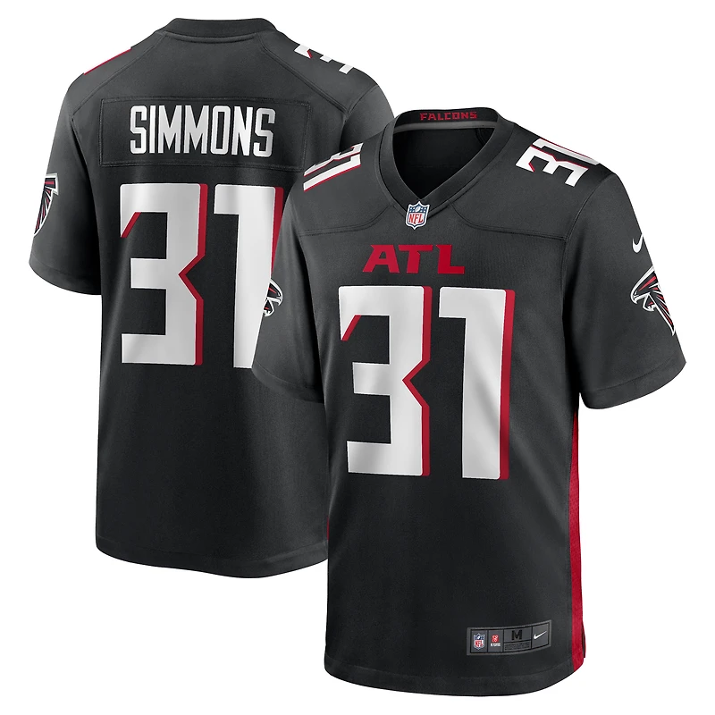 Maillot de match Nike Justin Simmons noir pour homme des Falcons d'Atlanta