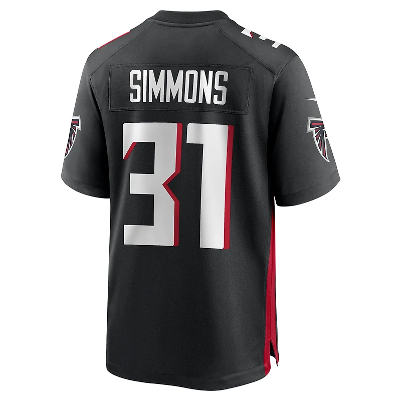 Maillot de match Nike Justin Simmons noir pour homme des Falcons d'Atlanta