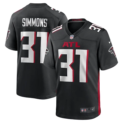 Maillot de match Nike Justin Simmons noir pour homme des Falcons d'Atlanta