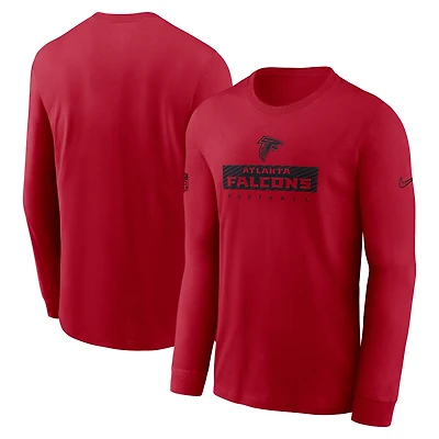 T-shirt Nike rouge à manches longues Atlanta Falcons Sideline Dri-FIT pour homme