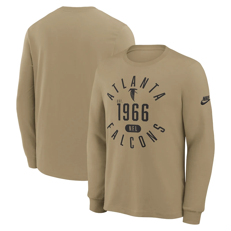 T-shirt à manches longues Nike Atlanta Falcons Blitz Package Rewind Slub Dri-FIT pour homme, couleur beige.