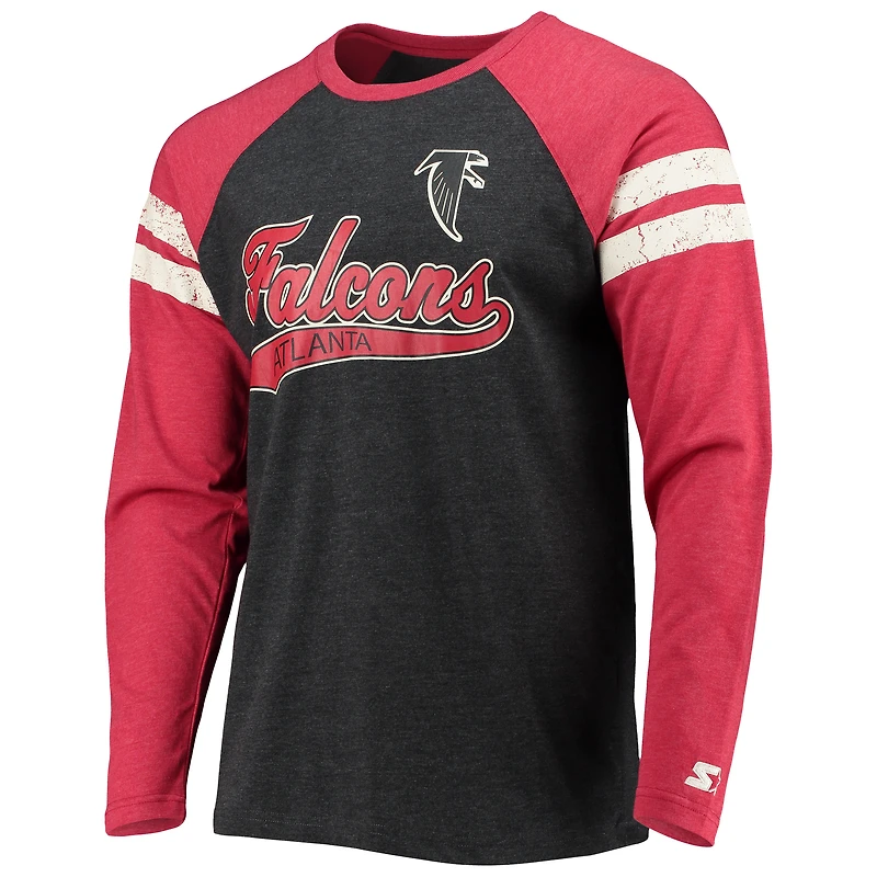 T-shirt à manches longues raglan Starter noir/rouge Atlanta Falcons Throwback League pour homme