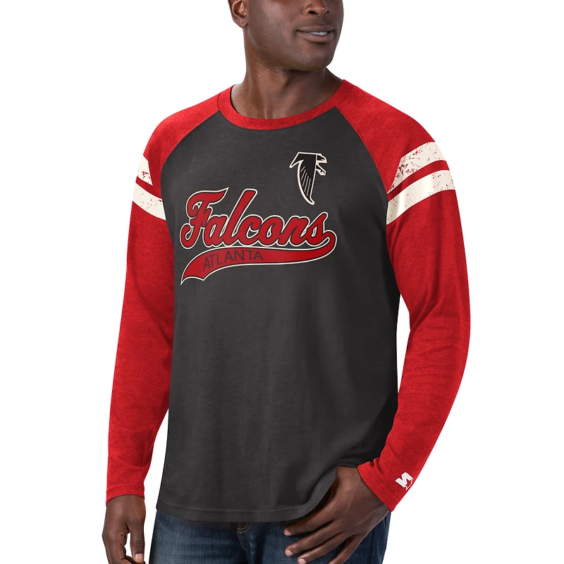 T-shirt à manches longues raglan Starter noir/rouge Atlanta Falcons Throwback League pour homme