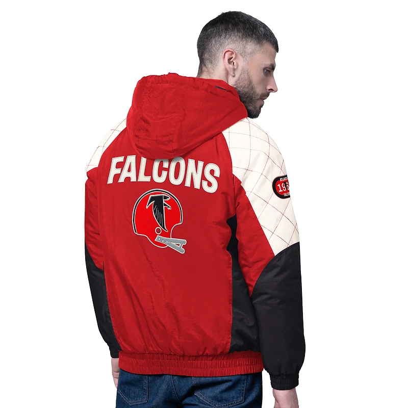 Men's Starter Red Atlanta Falcons Oxford Crinkle Full-Snap Hoodie Jacket