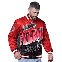 Veste rouge à boutons-pression complète pour homme des Falcons d'Atlanta Pass Rush Varsity