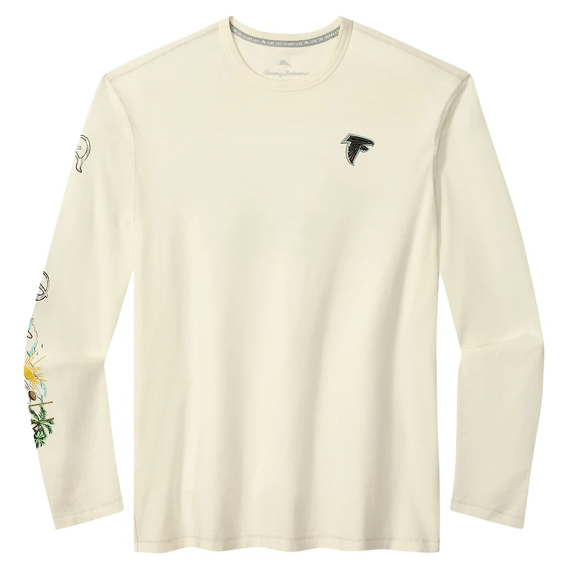T-shirt à manches longues Tommy Bahama crème Atlanta Falcons Oasis Endzone Lux pour homme