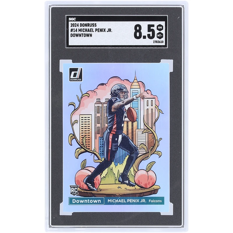 Carte recrue authentifiée 8.5 Panini Donruss Downtown n° 14 SGC 2024 des Falcons d'Atlanta de Michael Penix Jr.