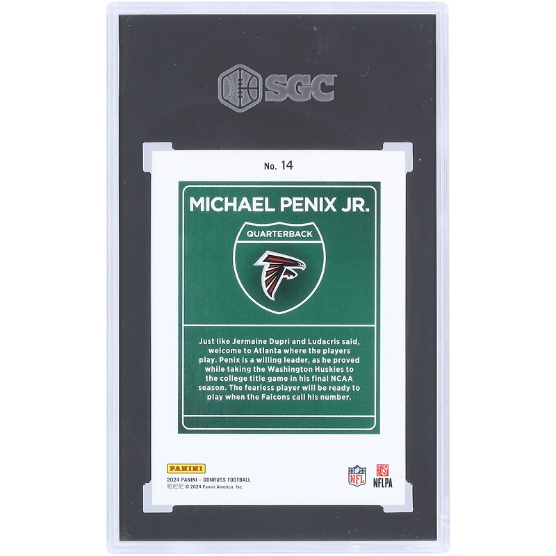 Carte recrue authentifiée 8.5 Panini Donruss Downtown n° 14 SGC 2024 des Falcons d'Atlanta de Michael Penix Jr.