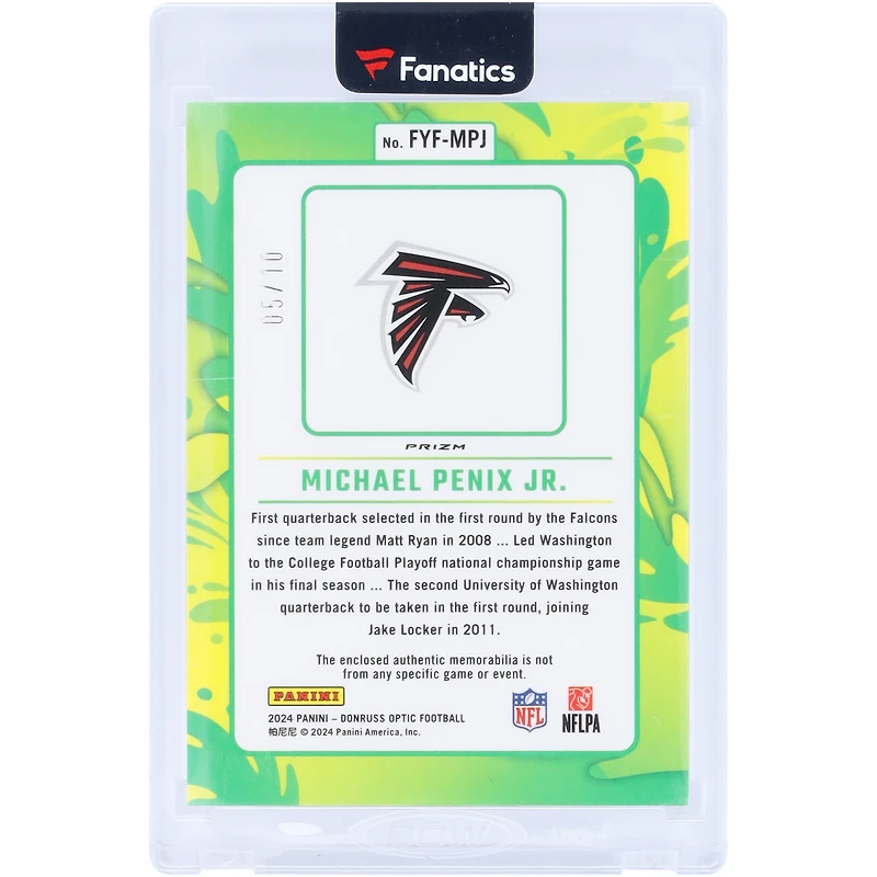 Michael Penix Jr. Atlanta Falcons 2024 Panini Donruss Optic Dual-Color Relic Gold Prizm #FYF-MPJ #5/10 Rookie Card