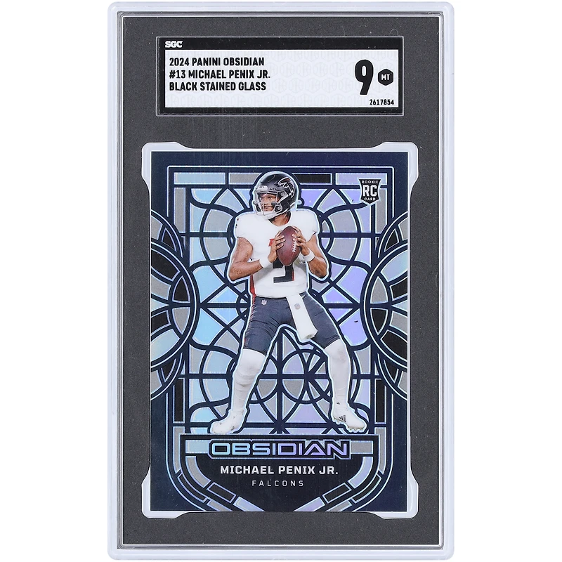 Carte recrue authentifiée Michael Penix Jr. Atlanta Falcons 2024 Panini Obsidian Black Stained Glass #13 SGC 9