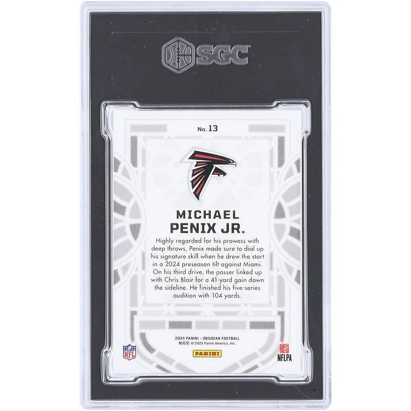Carte recrue authentifiée Michael Penix Jr. Atlanta Falcons 2024 Panini Obsidian Black Stained Glass #13 SGC 9