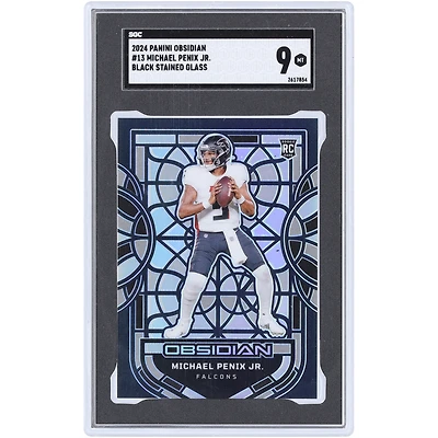 Carte recrue authentifiée Michael Penix Jr. Atlanta Falcons 2024 Panini Obsidian Black Stained Glass #13 SGC 9