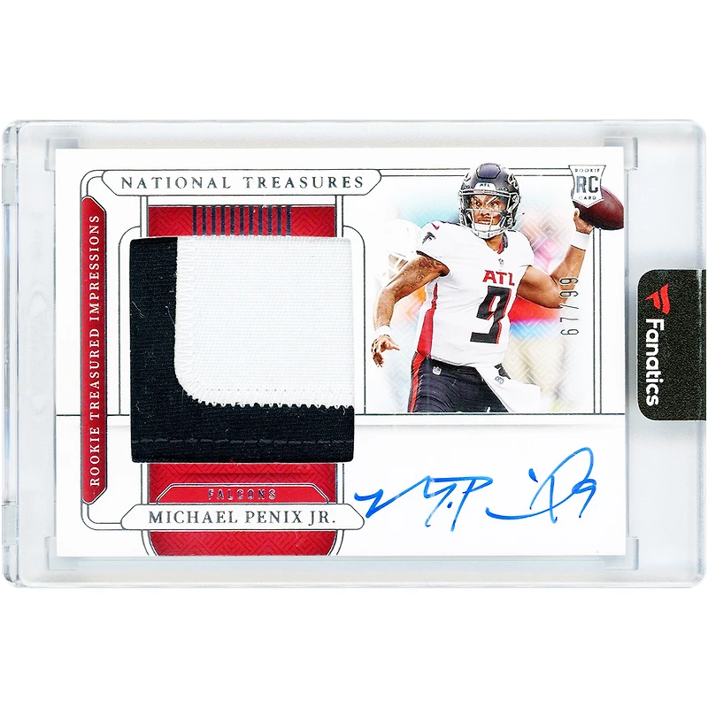 Michael Penix Jr. Atlanta Falcons Autographed 2024 Panini National Treasures Dual-Color Jumbo Relic #RTI-MPJ #67/99 Rookie Card