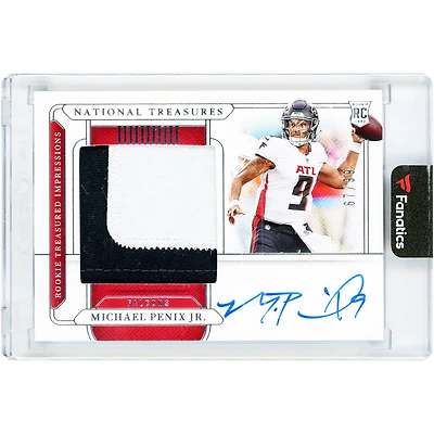 Carte de recrue autographiée Michael Penix Jr. des Falcons d'Atlanta, collection Panini National Treasures Dual-Color Jumbo Relic 2024, n° RTI-MPJ, n° 67/99