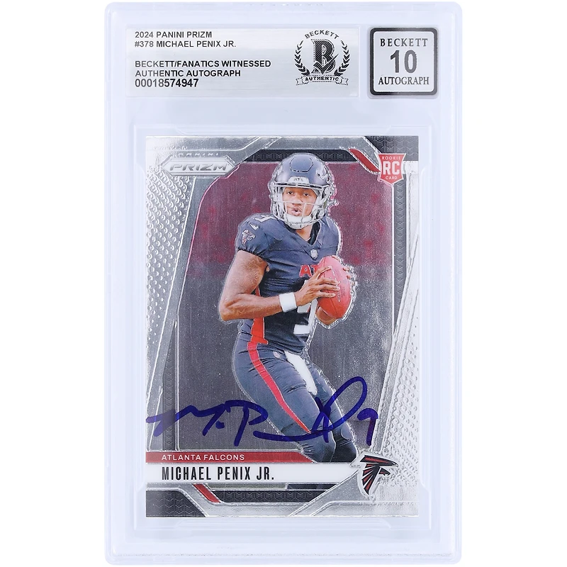 Carte de recrue Panini Prizm n° 378 autographiée par Michael Penix Jr. des Atlanta Falcons 2024, numéro 10, vue par les fans de Beckett
