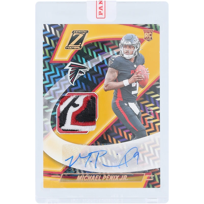 Michael Penix Jr. Atlanta Falcons Autographed 2024 Panini Zenith Logo Relic Gold #ZJA-MPJ #7/10 Rookie Card