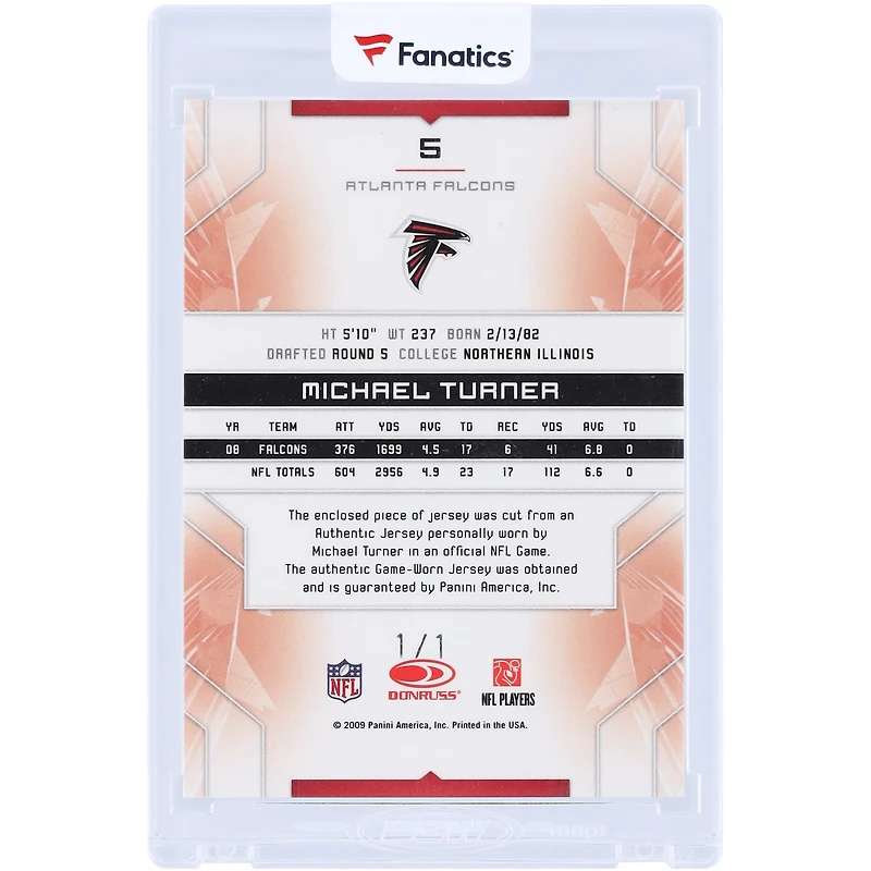 Michael Turner Atlanta Falcons 2009 Donruss Limited Prime Legend Threads NFL Crest Logo Tri-Color Relic #5 #1/1 Card